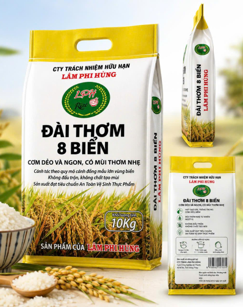 Gạo Đài Thơm 8 Biển Lâm Phi Hùng Xát Mộc 10kg