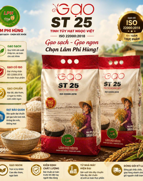 Combo 2 túi gạo ST25 Lúa Tôm Lâm Phi Hùng 5kg